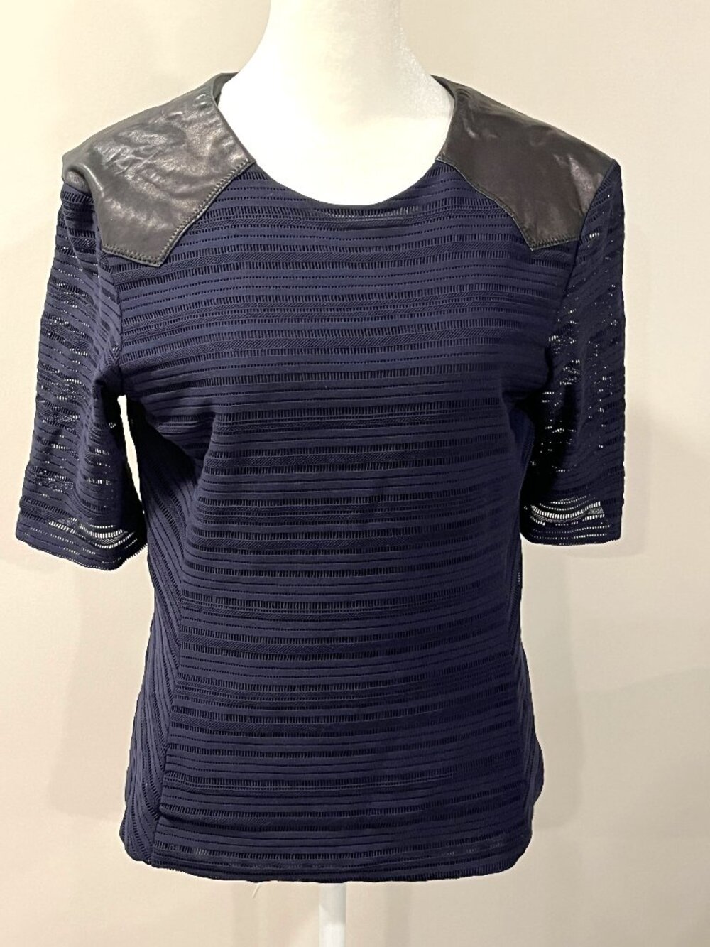Rag‎ & Bone Basha Womens Mesh and Lambskin Leather Mixed Media Top, Size L